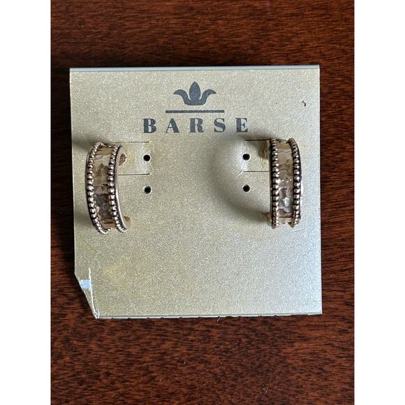 Barse Half Hoop Gold Brown Copper Hammered Earrings - Picture 4 of 5